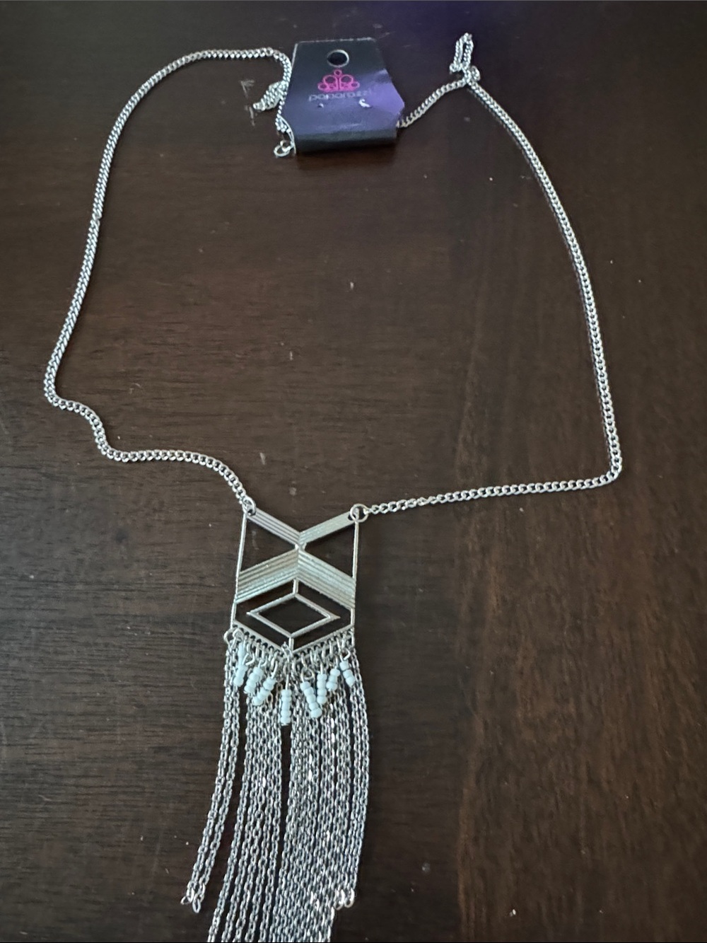 paparazzi Silver Geometric Tassel Necklace
